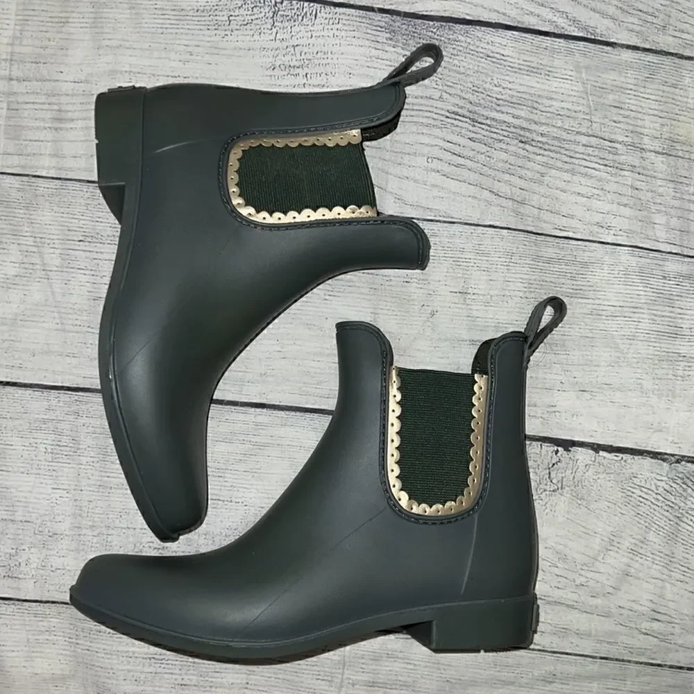 Jack Rogers Sallie Rain Boots Gray Pull-On Ankle Wellies sz 6